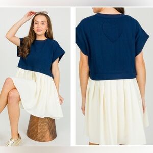 Navy and Cream Women's Dress